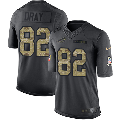 Men's Limited Jim Dray Nike Jersey Black - #82 2016 Salute to Service NFL Buffalo Bills